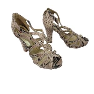 ELAINE TURNER Vero Cuoio Women's Strappy Shoes Sz 10 Snakeskin Print Back-Zip